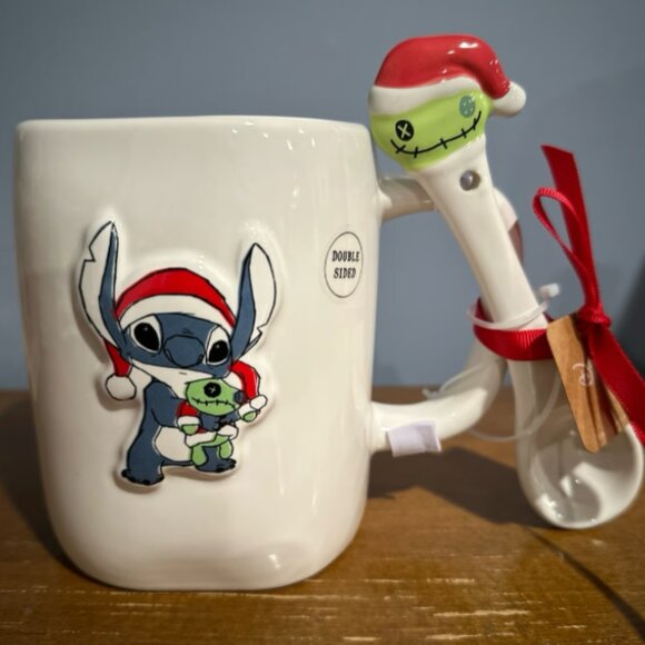 Disney Other - Rae dunn Stitch holiday Christmas mug with spoon Festive Hugs